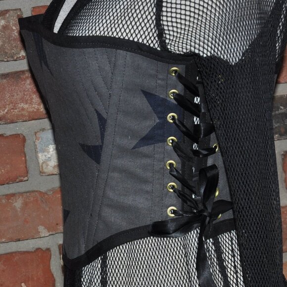 Handmade 2 sided, Lace-up, Bustier Corset, Star Print & Black Cashmere  M - Picture 7 of 13